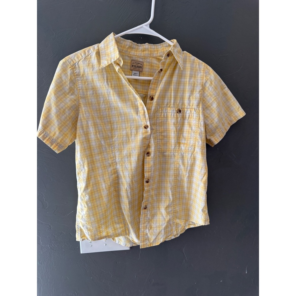 Filson Kids Youth Medium Yellow Plaid Short Sleeve Cotton Button Down Shirt